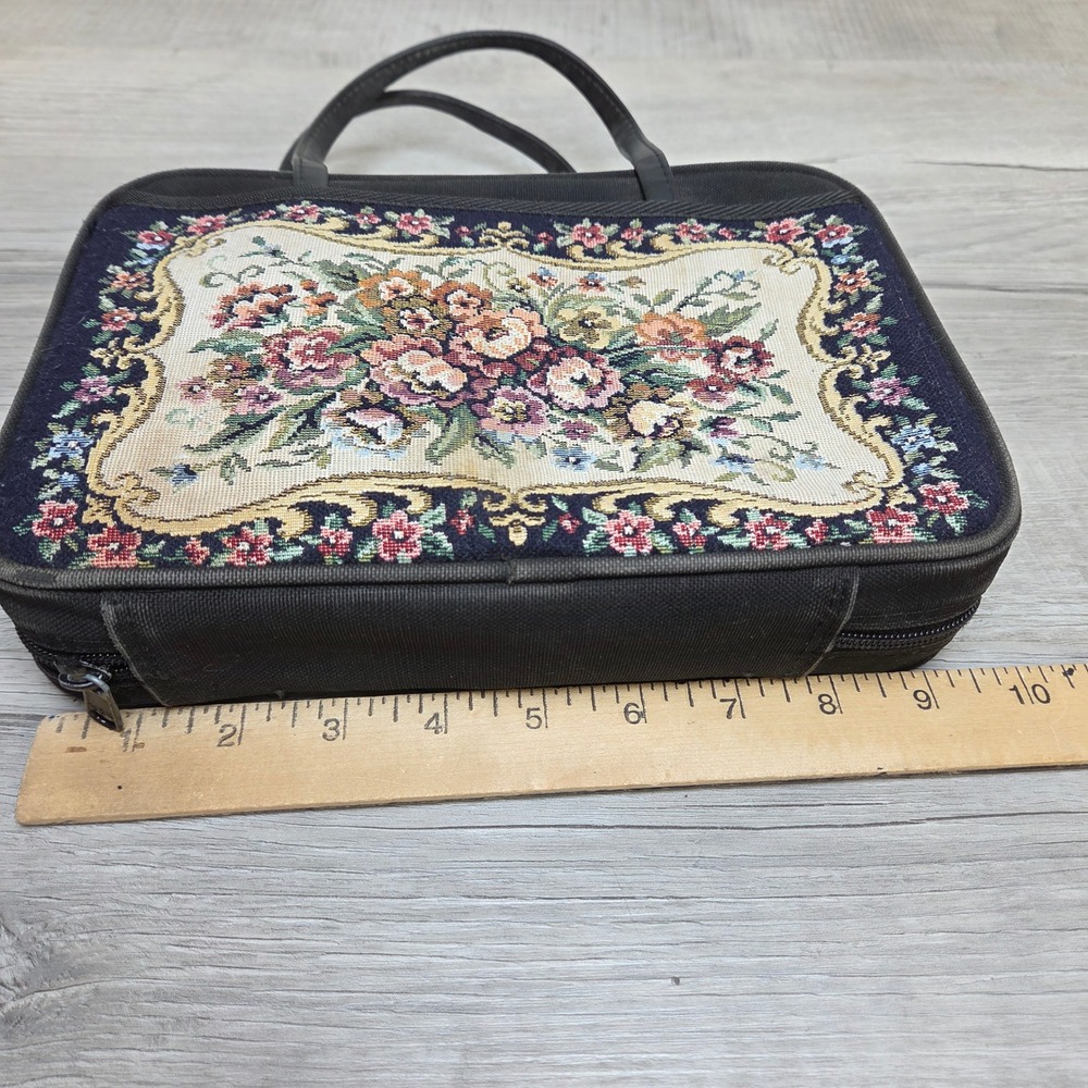 Vintage Floral Tapestry Travel Case Zipper Organizer Made Korea - Picture 2 of 9